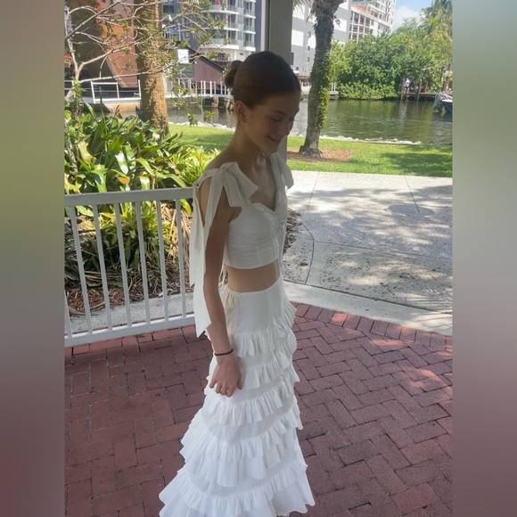 White 2-Piece Crop Top and Maxi Ruffle Skirt Set - Picture 3 of 10